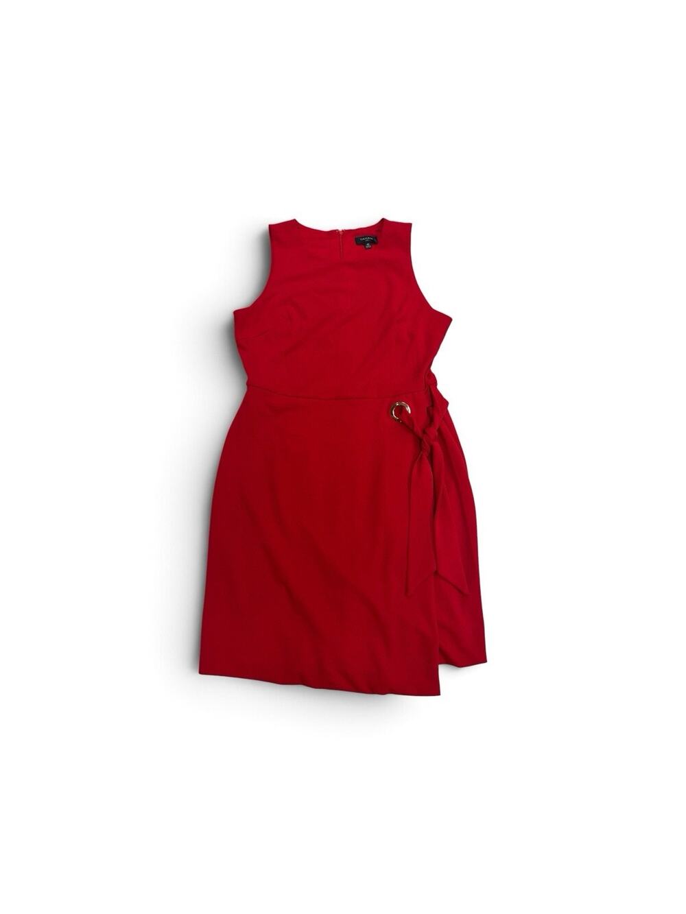 Tahari ASL Red Crepe Sleeveless Wrap Sheath Dress Grommet Side Tie Size 10 NWT